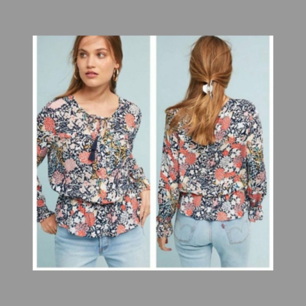 Maeve Anthropologie Begonia Floral Peasant Top